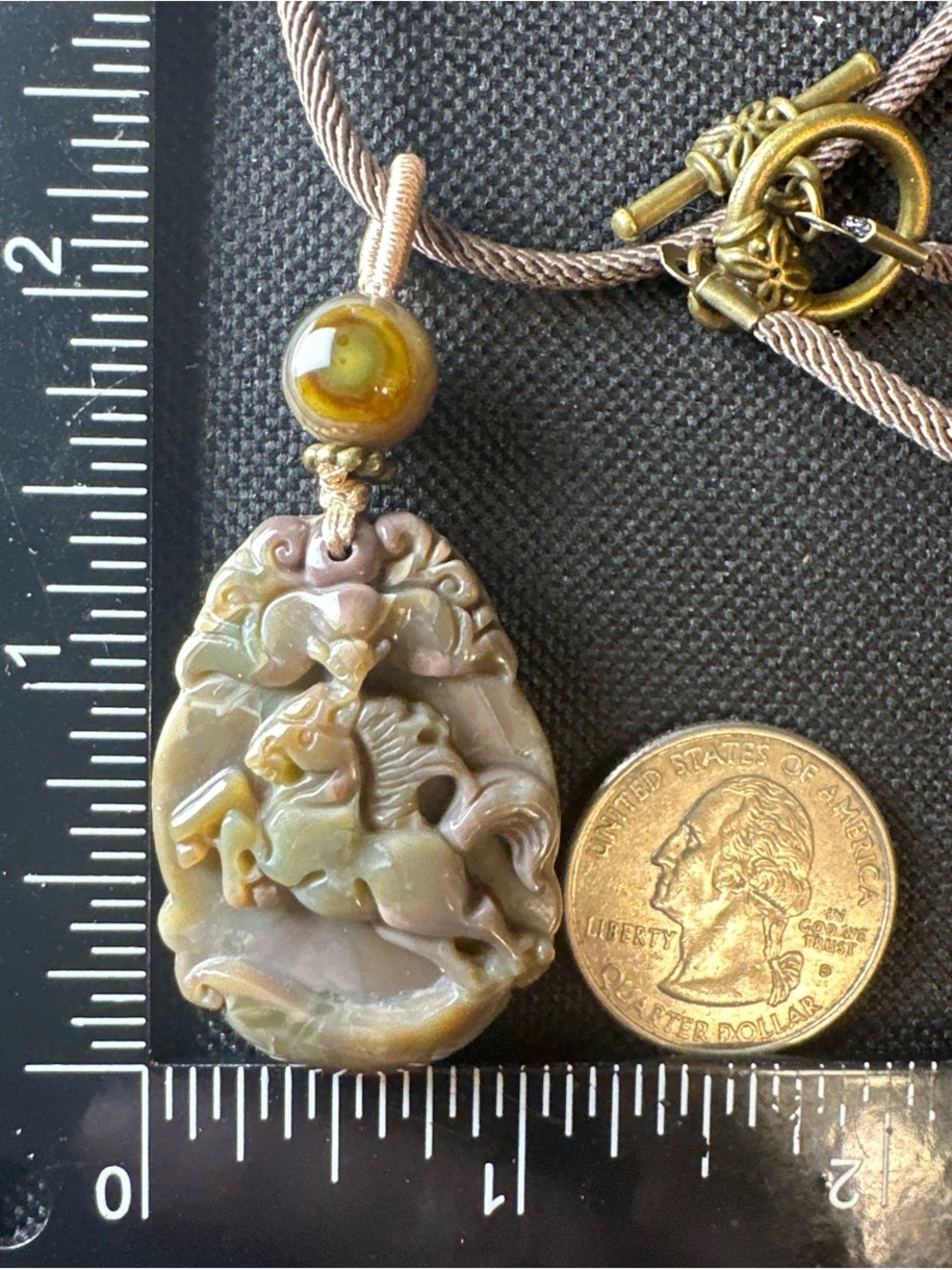 Alashan Agate Horse Carving Pendant Necklace on Brown Rope - Picture 16 of 16